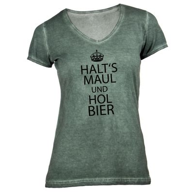 Damen T-Shirt V-Ausschnitt Halt's Maul und hol Bier