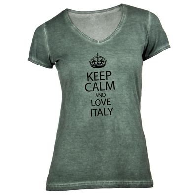 Damen T-Shirt V-Ausschnitt KEEP CALM Italy