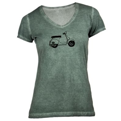 Damen T-Shirt V-Ausschnitt Motorroller