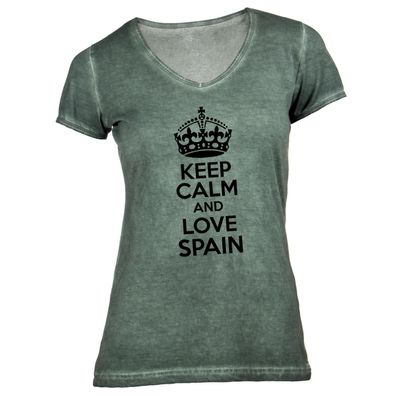 Damen T-Shirt V-Ausschnitt KEEP CALM Spain