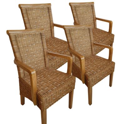 Esszimmer Stühle Set mit Armlehnen 4 Stück Rattanstühle braun Perth Korbstuhl Sessel