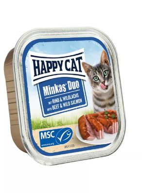 Happy Cat ¦ Minkas Duo Rind & Wildlachs - 12 x100g ? Nassfutter