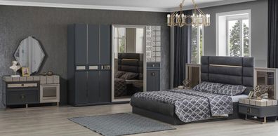 Luxus Schlafzimmer Doppelbett Grau Garnitur Set 4tlg Moderne Bett Neu