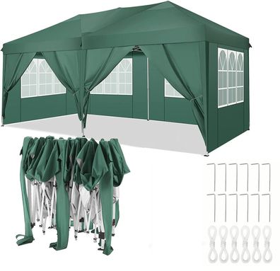 Pavillon automatisch faltbar 3x6 m Wasserdicht Gartenzelt Partyzelt Camping Grün