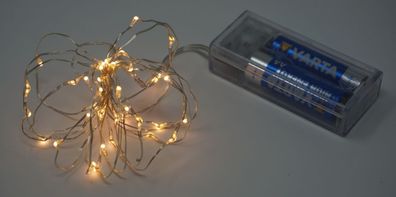 200 cm Lichterkette mit 40 Micro LED warmweiß Timer Silberdraht Batteriebetrieb