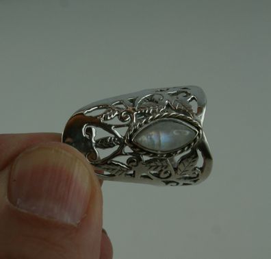 Sterling Silber Ring mit Regenbogen Mondstein Größe 56