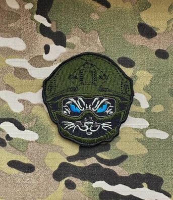 Patch Katze in Helm Soldat Emoji Klett Abzeichen Morale Aufnäher Armee Bundeswehr Tac
