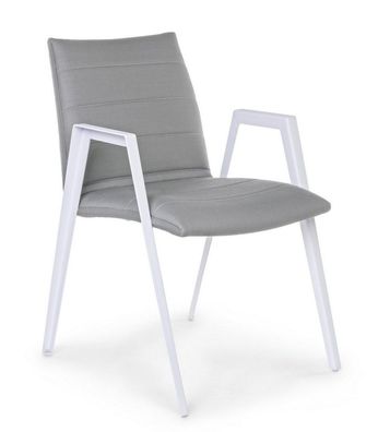 Gartenstuhl 2er Set 57x65x84 cm Aluminiumgestell weiß mit Quick-Dry Polster Grau