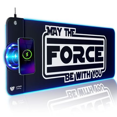 PIKAKA XXL Mauspad „May the Force be with you“ mit Soundeffekten und Qi Ladestation