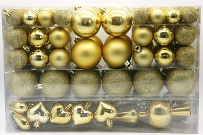 101 teiliges Set Weihnachtskugeln Gold mit Spitze und Metallhaken