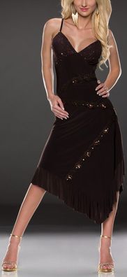 SeXy MiSS Damen Kleid Glitzer Pailletten Salca Dance Dress 34 36 38 40 braun NEU