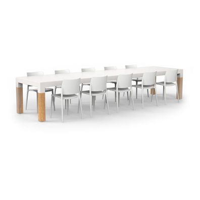 One To Sit 11-teilige Sitzgruppe Sera Borra Aluminium weiß/ Eiche 400x100 cm