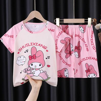 Kuromi Melody Cinnamoroll Schlafanzug Kinder Kurzarm Pyjama 2er Set Loungewear