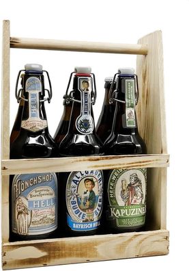 Bierpaket Bayerische Bierspezialitäten - 6 Helle Biere aus Bayern - 6x0,5l im Holz-Tr