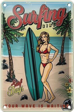 Blechschild 18 x 12 cm - Surfing Girl -Surf Days