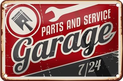 Blechschild 18 x 12 cm - Parts and Service Garage 7/24