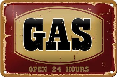 Blechschild 18 x 12 cm - Gas Open 24 Hours