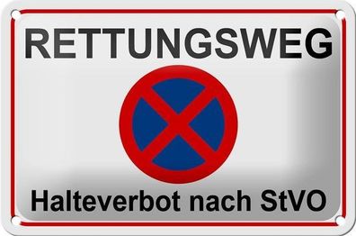 Blechschild 18 x 12 cm - Rettungsweg - Halteverbot nach StVO