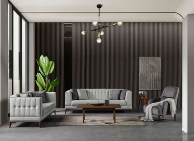 Belize Sofa Set Grau mit Kunststoff-Braun Füssen