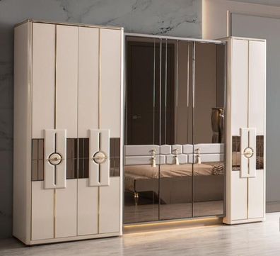 Schrank Kleiderschrank Schlafzimmer Schränke Beige Modern Holz Luxus