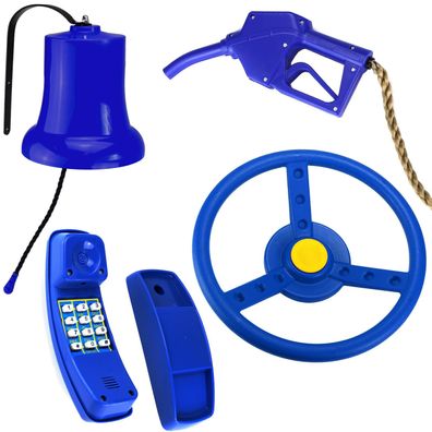 Set für Spielturm Zubehör Blau Lenkrad Glocke Telefon Zapfpistole Polizei Tankstelle