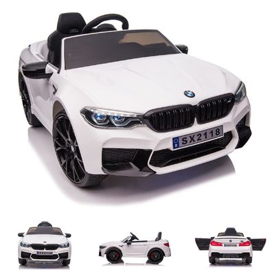ES-Toys Kinder Elektroauto BMW M5 lizenziert EVA-Reifen Kunstledersitz Anhänger