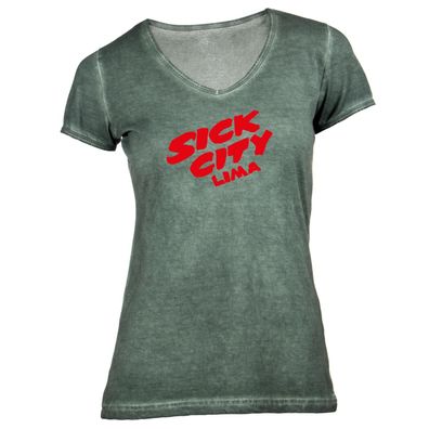 Damen T-Shirt V-Ausschnitt Sick City Lima