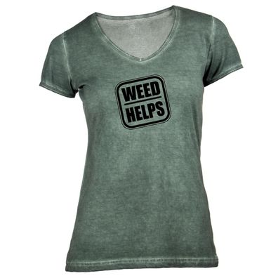 Damen T-Shirt V-Ausschnitt weed helps