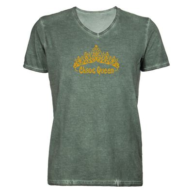 Herren T-Shirt V-Ausschnitt Chaos Queen Krone