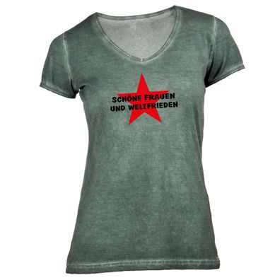 Damen T-Shirt V-Ausschnitt Schöne Frauen und Weltfrieden