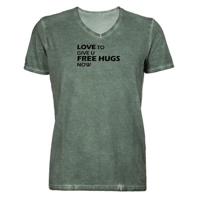 Herren T-Shirt V-Ausschnitt Love to Give You Free Hugs Now