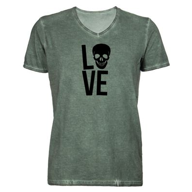 Herren T-Shirt V-Ausschnitt LOVE Skull Totenkopf