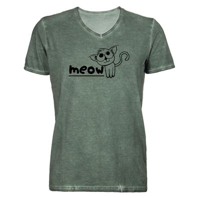 Herren T-Shirt V-Ausschnitt Meow Katze