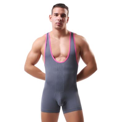 Herren Streifen Fitness Overall Unterwäsche S-XL Sexy Atmungsaktiv Unterhose Bodysuit