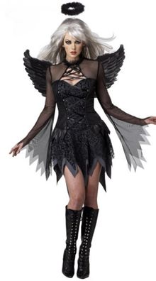 Damen Sexy Kleid Flügel Kopfbedeckung 3er Set Cosplay Mesh Dessous Halloween Dress