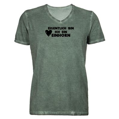 Herren T-Shirt V-Ausschnitt Unicorn - Eigentlich bin ich ein Einhorn