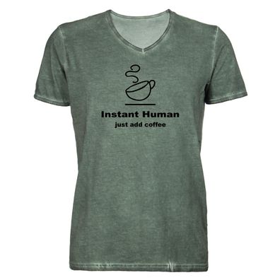 Herren T-Shirt V-Ausschnitt instant human just add coffee