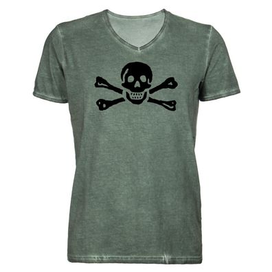 Herren T-Shirt V-Ausschnitt Totenkopf