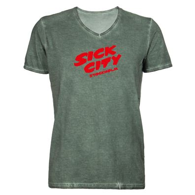 Herren T-Shirt V-Ausschnitt Sick City Stockholm