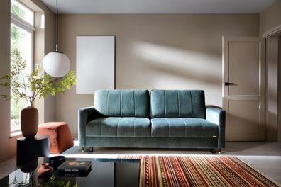 FURNIX Schlafsofa HALLIO Couch mit Schlaffunktion und Bettkasten VO12 Grau-Grün