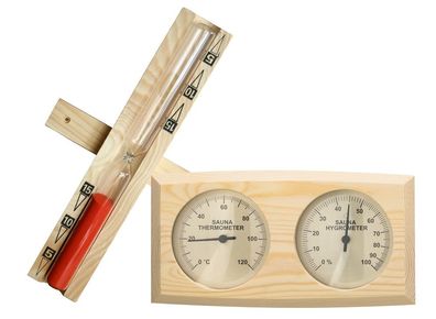 2er Sauna Klimamesser Set Klassik | Sanduhr Thermometer Hygrometer Holz Zubehör