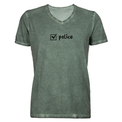 Herren T-Shirt V-Ausschnitt Checkbox Police