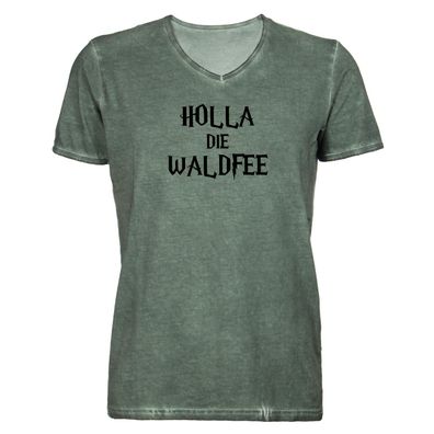 Herren T-Shirt V-Ausschnitt Holla die Waldfee