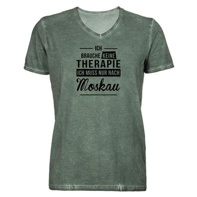 Herren T-Shirt V-Ausschnitt Ich brauche keine Therapie - Ich muss nur nach Moskau