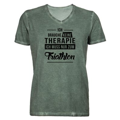 Herren T-Shirt V-Ausschnitt Ich brauche keine Therapie - Ich muss nur zum Triathlon