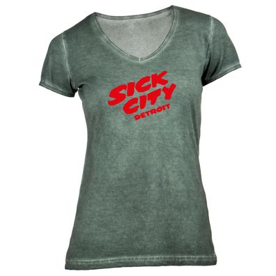 Damen T-Shirt V-Ausschnitt Sick City Detroit