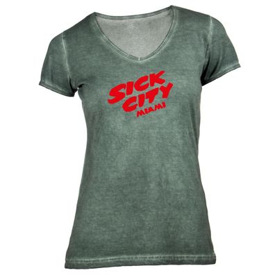 Damen T-Shirt V-Ausschnitt Sick City Miami