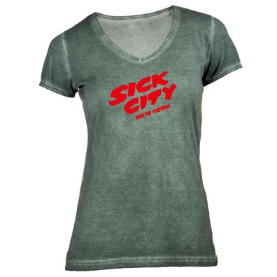 Damen T-Shirt V-Ausschnitt Sick City New York