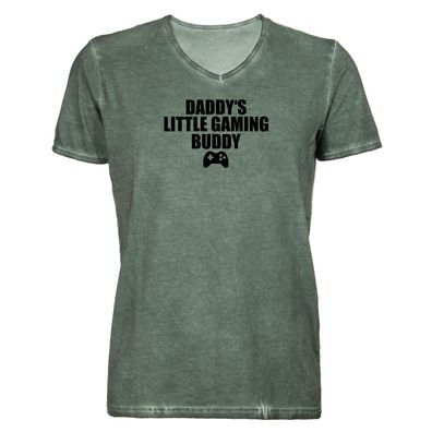 Herren T-Shirt V-Ausschnitt daddys little gaming buddy