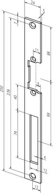 Flachschließbl.338 VA ma ktg.B.24xL.250mm DIN L/ R ASSA ABLOY